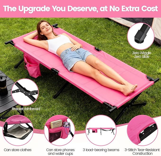 Portable Camping Cot for Adults 300lbs Heavy Duty Folding Bed with 60s Quick Setup Compact &amp Lightweight for Outdoor Guest Office Nap Hospital Stay