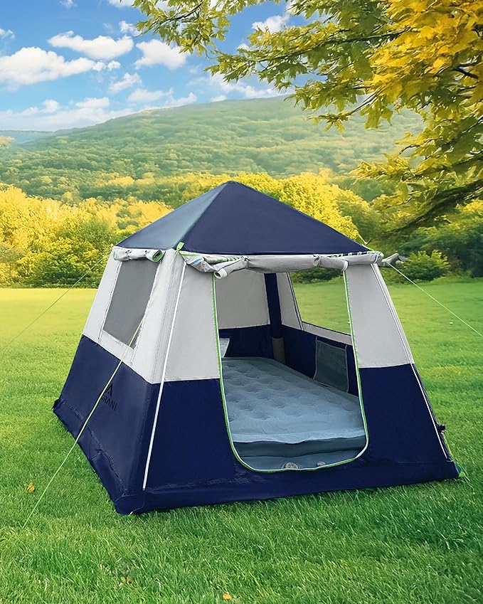 14.1'x6.5'x9' Inflatable Tents for Camping Portable 6/8/10 Person Blow Up Air Tent Waterproof Windproof Easy Setup Large Family Tent with 2 Doors 6 Windows Mosquito Screen