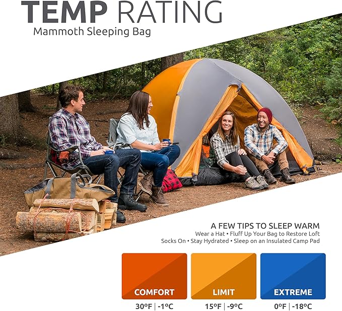 Teton Mammoth Queen Size Double Sleeping Bag- A Warm Bag The Whole Family can Enjoy – Great for Camping Hunting and Base Camp. Compression Sack Included