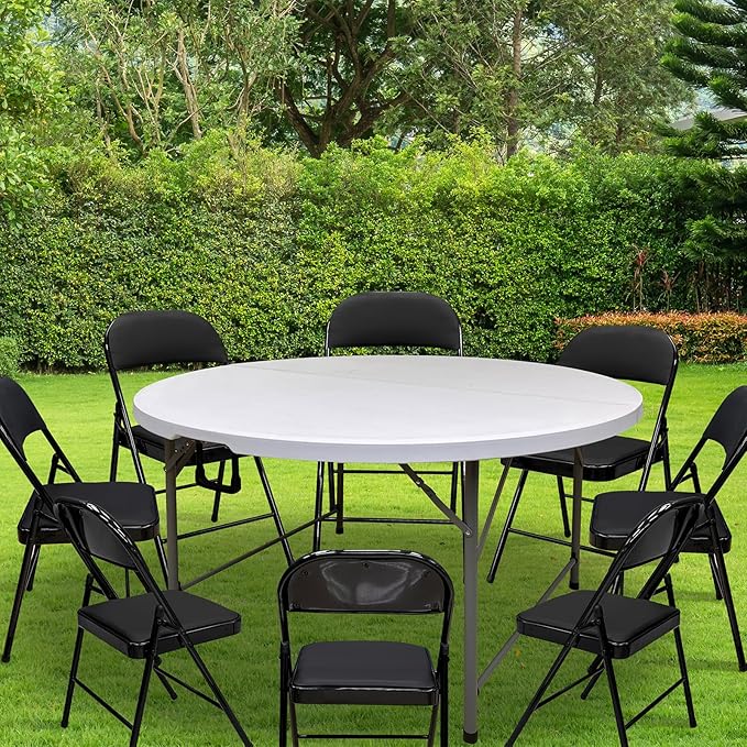 4.5FT Round Table Round Folding Table 54 inches Bifold Round Table Plastic Dining Table Event Commercial Table for Wedding Party Garden Patio