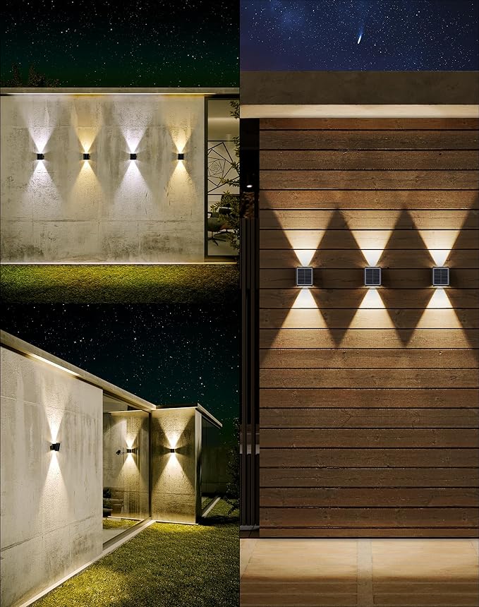 Solar Wall Lights Outdoor 6500K 3000K 4 Pack 1500mAh Wall Lights Solar Powered IP65 Outdoor Up and Down Solar Lighting for Wall