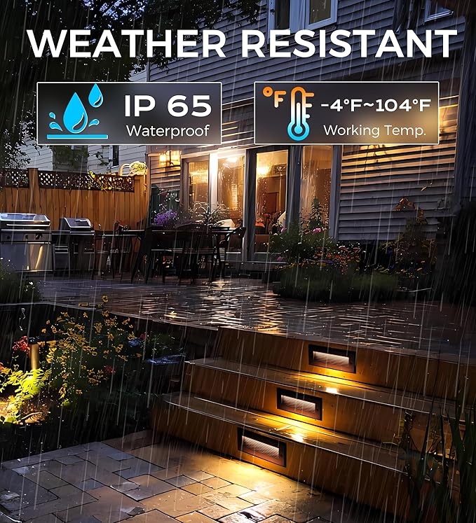 [6 Pack] Cloudy Bay 9 Inch 5CCT Low Voltage LED Outdoor Step Lights 12V-15V 3W/5W Dual-Bright Selectable Landscape Stair LightsExterior Deck Lights AluminumMetal Black