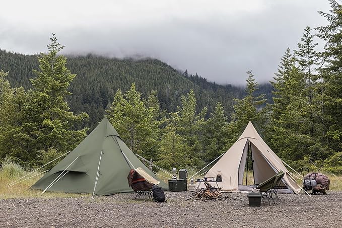 DOD RX Pyramid Tent for Camping - Durable All Season Teepee Tent for Adults Outdoor Camping - 6 Person Tipi Pyramid-Shaped Camping Tent - Quick Easy Setup - Large