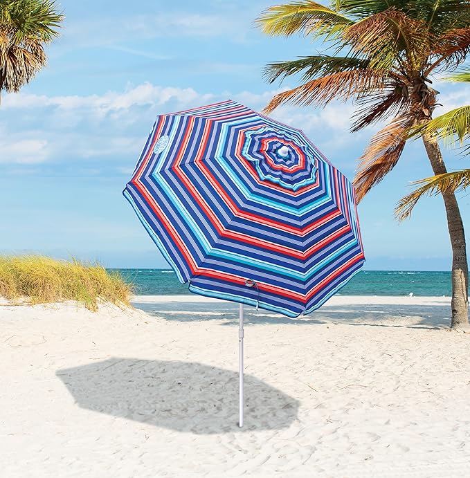Tommy Bahama 6' UPF 50+ Tilt Beach Umbrella with Integrated Sand Anchor Wind Vent and Carry Bag