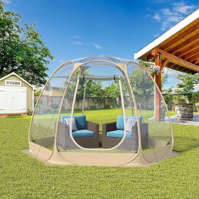 8-14 Person Pop-up Bubble Tent with Waterproof Roof &amp Vent Windows – 10ft-12ft Camping Shelters Outdoor Garden Dome Igloo with 0.15mm Clear PVC 540° Transparent Screen Room for Patio Backyard