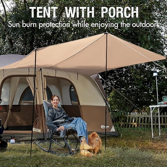 PORTAL 6 | 8 | 10 Person Family Camping Tent with Porch Big Family Camping Tent with Tall Height Good Ventilation Water Resitant Large Tent for Outdoor Camping Backyard
