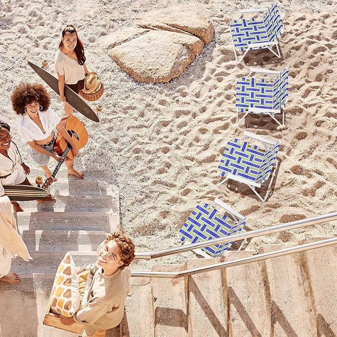 Giantex 4-Pack Beach Chairs for Adults Camping Chair with Steel Frame Lightweight Folding Directors Chairs for Outdoor Webbing Patio Fishing Yard Poolside Lawn Chairs Set of 4 (Blue)