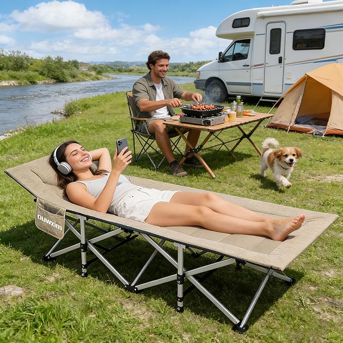 Camping cots for AdultsCots for SleepingCushion and Pillow Camping Tent cotHigh Weight Capacity Compact Storagewith Carry BagIdeal for Outdoor Camping Office useNapping Beach Trips