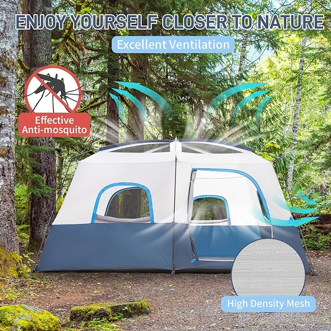 Outvita 8/10 Person Camping Tent Large 2 Room Family Tent with Weatherproof Instant Cabin Shelter with Rainfly &amp Carry Bag for Backpacking Hiking Car Traveling…