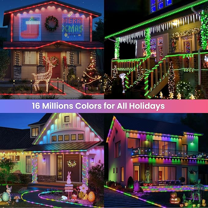 Jnaurb RGB Color Changing Rope Lights Outdoor 33ft 100LED Smart String Lights with Remote &amp APP Control Waterproof Music Sync Rope Lighting - DIY Flexible Tube LED Lights for Bedroom Garden Wedd
