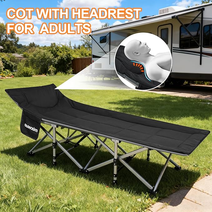 Camping cots for AdultsCots for SleepingCushion and Pillow Camping Tent cotHigh Weight Capacity Compact Storagewith Carry BagIdeal for Outdoor Camping Office useNapping Beach Trips