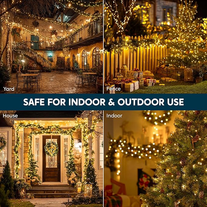 Joiedomi 1200 LED Christmas Lights Outdoor394 FT Warm White Christmas Tree Lights with 8 Modes Timer PVC Green Wire String Lights with Reel for Indoor Outdoor Holiday Xmas Eve Night Decorations
