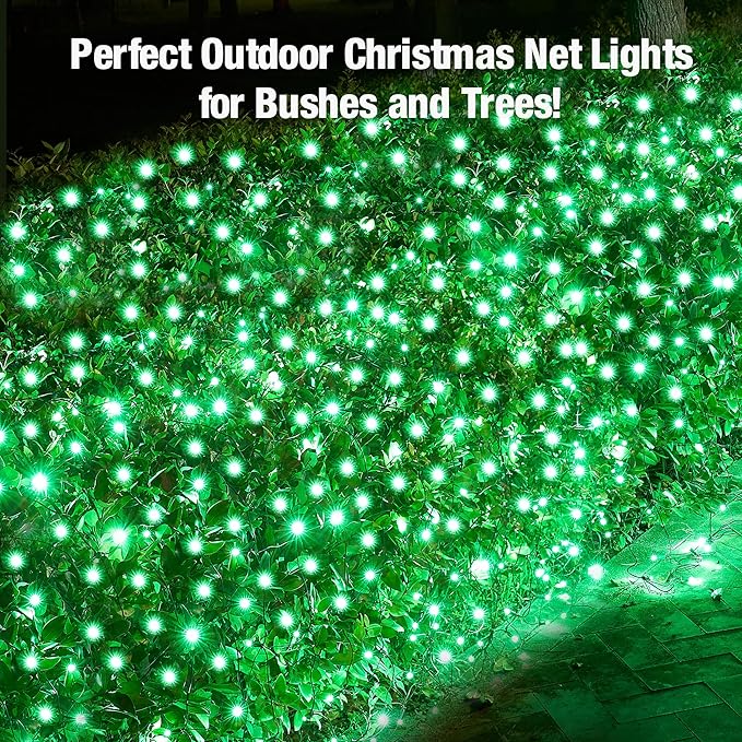 Led Green Christmas Net Lights Outdoor Christmas Bushes Lights 120Led 6ftx5ft Connectable Outdoor Indoor Mesh Net Lighting for Xmas Holiday Garden Lawn Shrubs Trees Bushes Decorations