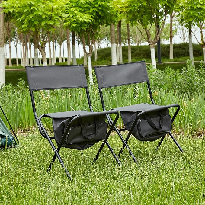 2-Pack Folding Chairs Portable Camping Chairs with Storage Pouch &amp Anti-Slip Feet No Setup Required Instant Outdoor Chairs for Lawn Beach Picnic Concert Supports 280LBS (Gray)
