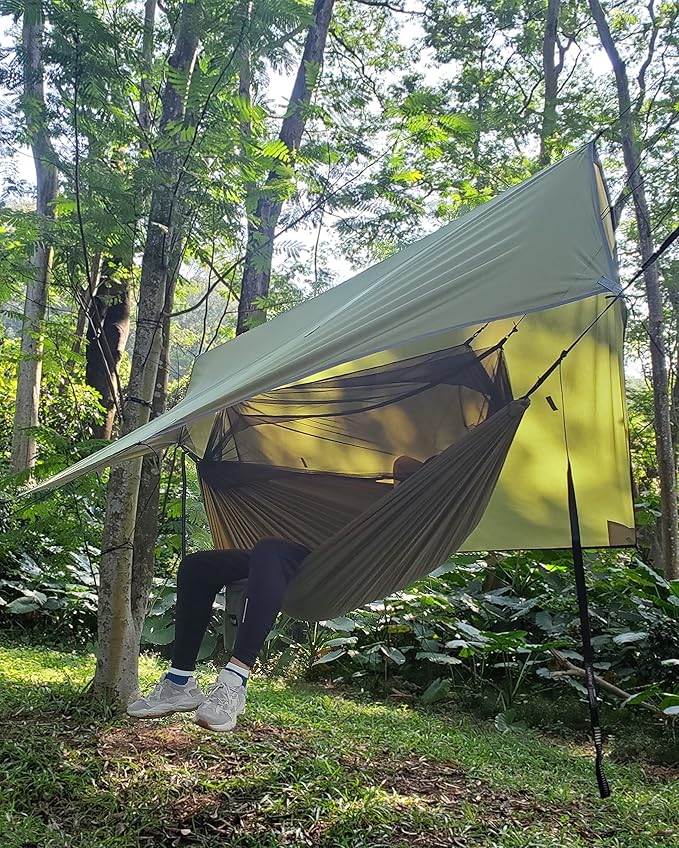 Sunyear Camping Hammock Portable Single &amp Double Hammock with Net 2 Person Hammock Tent with 2 * 10ft Straps Best for Outdoor Hiking Survival Travel