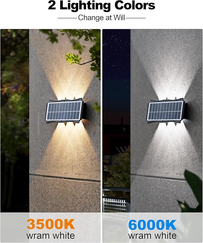 Solar Step Lights Outdoor 6 Pack 1500mAh Wall LightsFence Lights Solar Powered IP65 Outdoor Up and Down Solar Lighting for Step Wall Fence