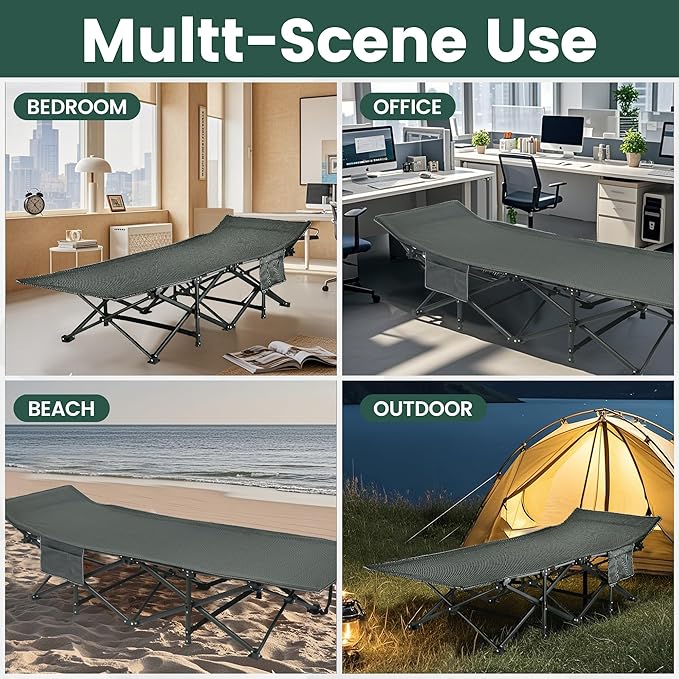 Oversized XXL Folding Camping Cot W/Mattress 75 L x 27.5 W x 14 H Heavy Duty Portable Cot for Adults with Carry Bag – Durable 1200D Oxford Fabric for Camping Travel Home or Office
