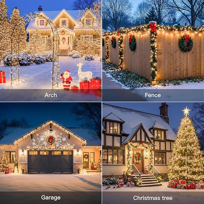 suddus 300 Led Christmas Lights Outdoor 99ft Connectable Twinkle Lights with Remote Christmas Tree Lights for Xmas Tree Holiday Party Porch Decor Warm White
