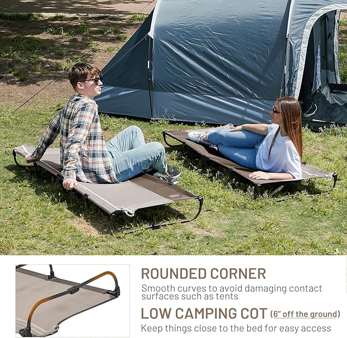 Timber Ridge Lightweight Aluminum Camping Cot 20-Second Quick Set-Up Folding Cot with Zipper Closure Portable Carry Bag Included for Camping Travel and Outdoors Support up to 225lbs Tan