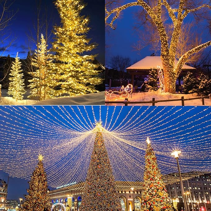 338Ft Christmas Lights Outdoor 1000 LED Christmas String Lights with 8 Modes Timer Waterproof Fairy Twinkle Lights for Party Garden Wedding Holiday Weddings Xmas Tree Decorations (Warm White)