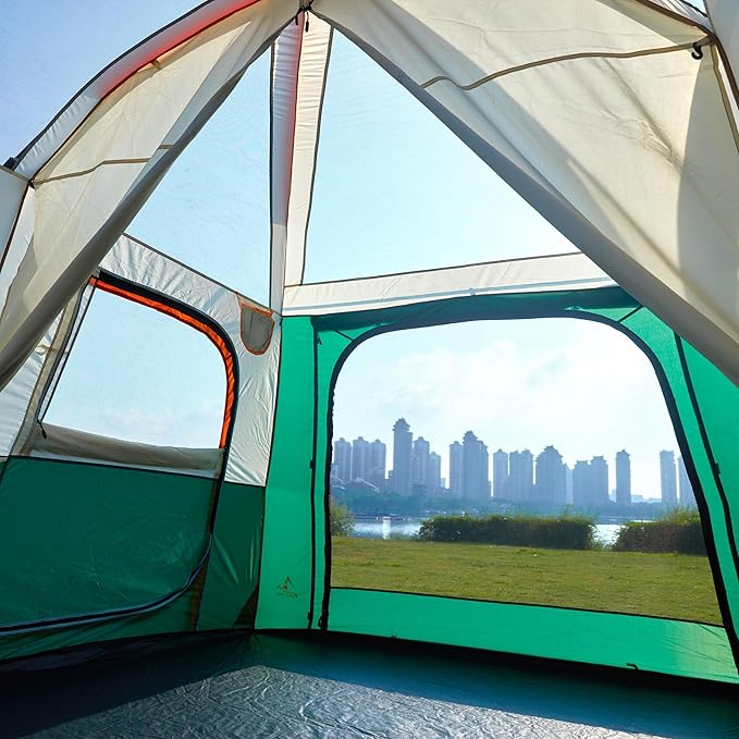 KTT Large Tent 8-10-12 PersonFamily Cabin Tents2 Rooms2 Doors and 4 Windows with MeshStraight WallWaterproofDouble LayerBig Tents for OutdoorPicnicCampingFamily Gathering
