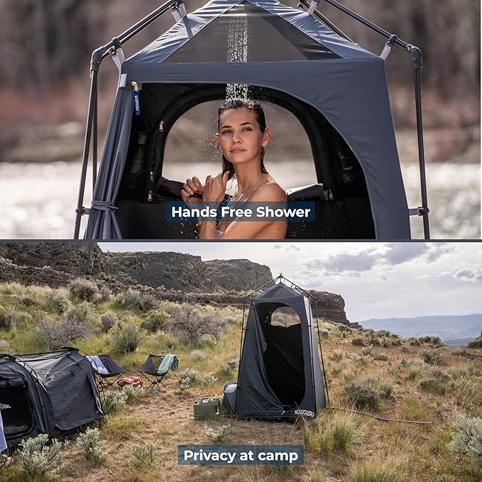 Kakadu Outback Shower Tent Portable Privacy Shelter Outdoor Camping Toilet Tent Changing Room Sturdy Easy Setup - with LED Light Carry Bag Towel Rod