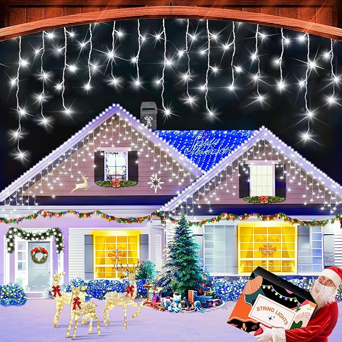 XURISEN 66ft Christmas Lights Decorations Outdoor 640 LED 8 Modes Curtain Fairy Lights with 120 DropsPlug in Waterproof Timer Memory Function for Christmas Holiday Wedding Party Decor(Cool White)
