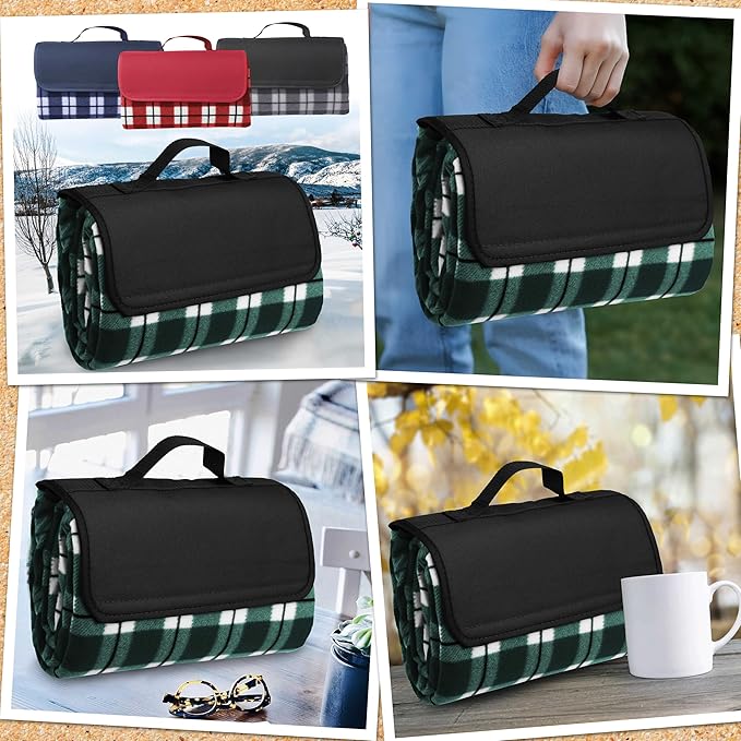 DISCOUNT PROMOS Custom Brookhaven Roll Up Picnic Blankets Set of 12 Personalized Bulk Pack - Great Outdoor Blanket for Camping Picnic Beach Sports Outdoor Activities - Green