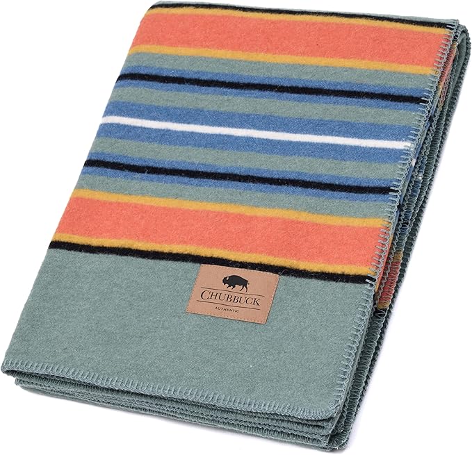 Chubbuck 100% Wool Blanket Camping (60 x 84) - Large Warm Blanket for Camping Emergency Outdoor Concerts and Home Use - Fire Retardant Soft and Warm Blankets for Winter (Glacier)