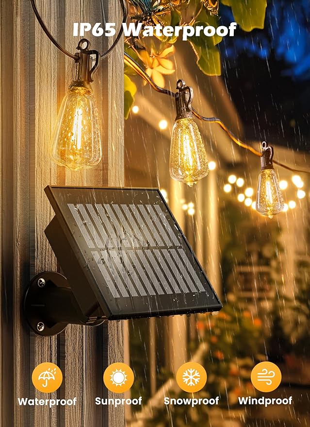 Brightown Solar String Lights Outdoor Waterproof 75FT with 35 Shatterproof ST38 LED Bulbs 2700K Solar Lights Outdoor with Remote Solar String Lights for Outside Camping Yard Party Decor
