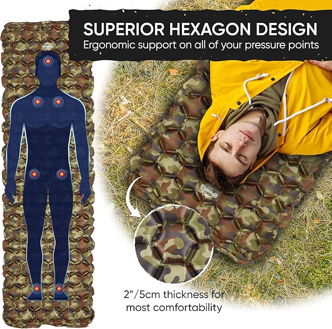POWERLIX Camping Sleeping Pad - Ultralight Inflatable Camping Mattress Sleeping Mat for Backpacking Hiking Compact Lightweight Sleeping Pad for Camping Inflation Bag/Repair Kit Included