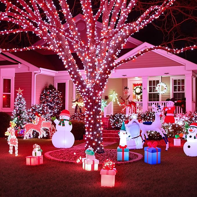 165FT 500 LED Outdoor String Lights Plug in Christmas Lights Indoor Waterproof 8 Modes Twinkle Fairy Lights Clear Wire for Xmas Patio Garden Tree Party Holiday Decorations Red and White