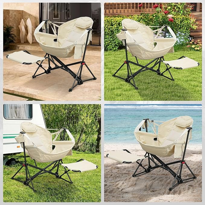 Hammock Camping Chair with Leg RestLightweight Portable Outdoor Chair for Camping and Hiking Supports 350lbsKhaki