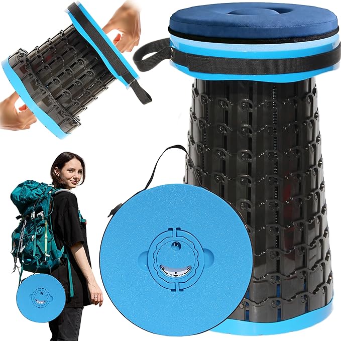2026 Upgraded XXL Collapsible Stool with Thick Cushion19.7H-11.8D Telescoping Folding Stool for Adults More Sturdy Camping Stools with Load Capacity 1000lbs for OutdoorGardenFishingHiking