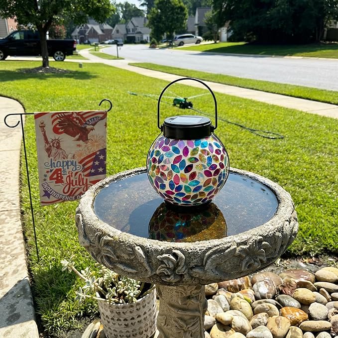 Lyeasw Mosaic Lights Solar Outdoor Hanging Lanterns Waterproof Lights Outdoor Decor for Patio Yard Garden Porch Birthday Gifts for Women Mom Grandma