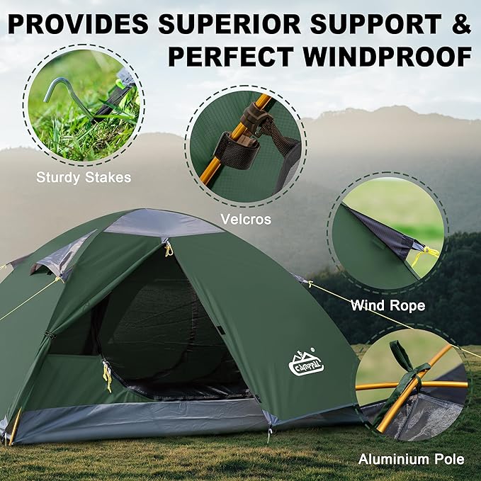 2 Person Backpacking Tent Waterproof Windproof Two Person Tent Lightweight Easy Setup 2 Man Tent for Camping Hiking Cycling