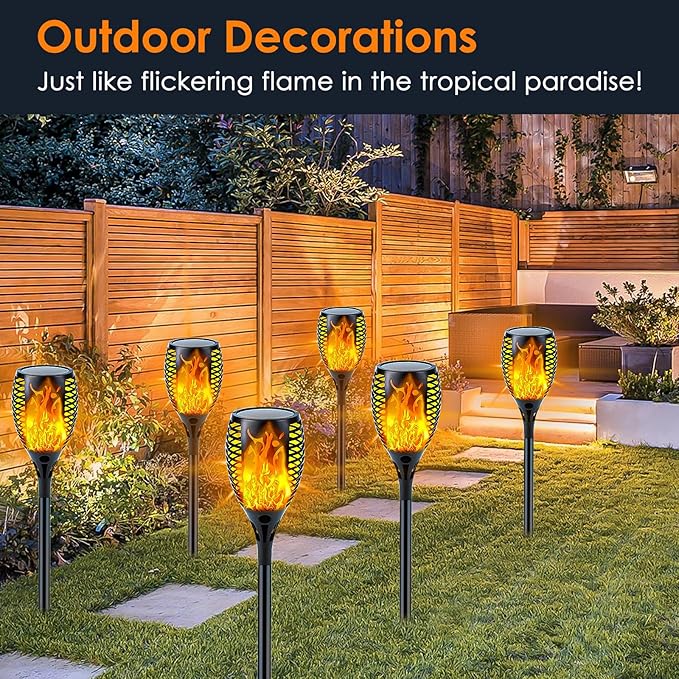 Upgraded Solar Lights Outdoor 6 Pack Flickering Flame Solar Torch Lights with Super Larger Size for Outdoor Decor Solar Garden Lights Waterproof Solar Flame Outdoor Lights for Patio Yard Pathway