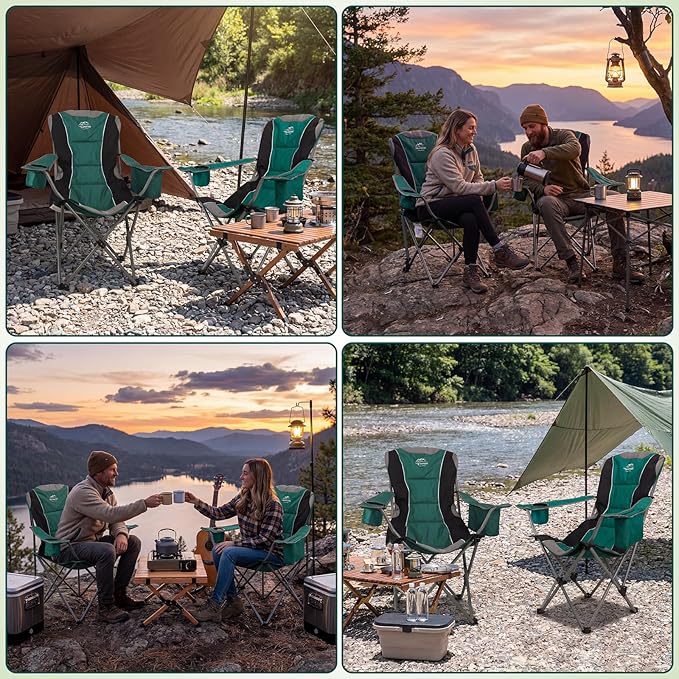 2 Pack Camping ChairsOversized Folding Lawn Chairs for Adults w/3 Levels Adjustable Angled BackrestCup HoldersCooler BagHeavy Duty Camp Chair Support to 400lbsPortable for Outdoor