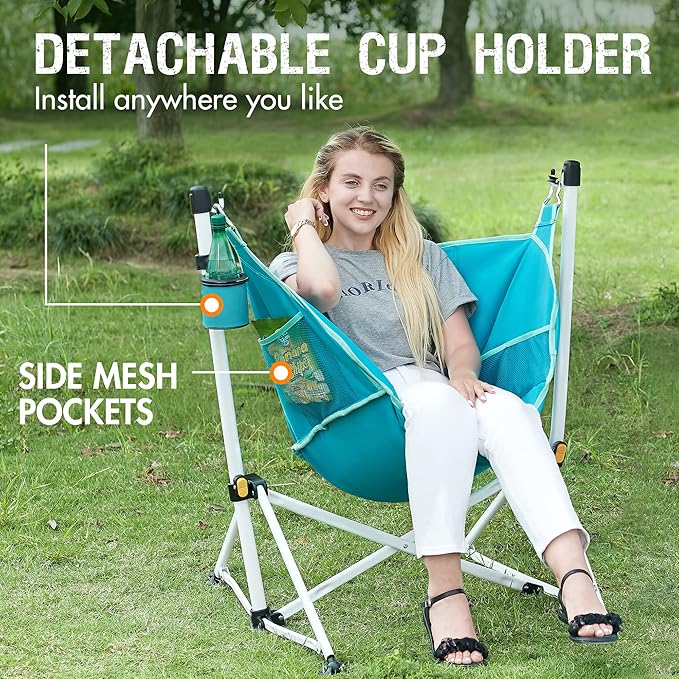 Portal Hammock Camping Chair Folding Rocking Chair Portable Swinging Chair with Cup Holder for Outdoor Lawn Backyard Patio Car Camp Sports ConcertsSupport 350 lbs Blue