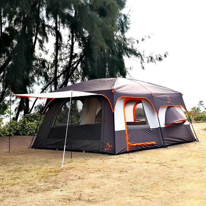 KTT Extra Large Tent 10-12-14 Person(B)Family Cabin Tents2 Rooms3 Doors and 3 Windows with MeshStraight WallWaterproofDouble LayerBig Tent for OutdoorPicnicCampingFamily Gathering