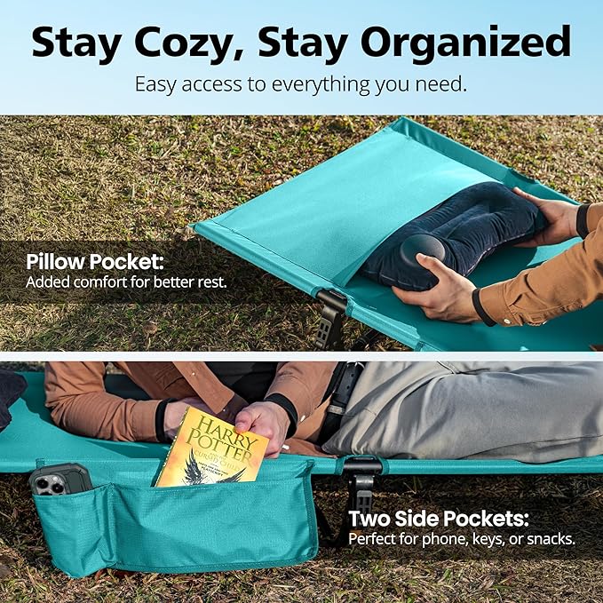 Ultralight Camping Cot for Adults Portable Folding Camping Bed Supports 350 lbs - Lightweight for Travel Camping Hiking Backpacking Mountaineering (Blue)