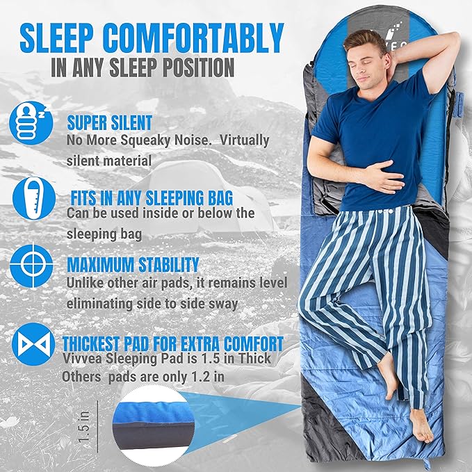 Self Inflating Lighweight Sleeping Pad - Compact Thick and Durable -Ideal for Outdoor Camping Hiking and Backpacking -Self-Inflating Sleep Pad is Sleeping Bags. No Air Leakage