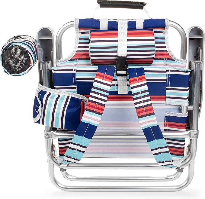 Homevative Kids Folding Backpack Beach Chair with 4 Positions Carry Handle Storage Pouch Cup Holder and Phone Holder Lightweight