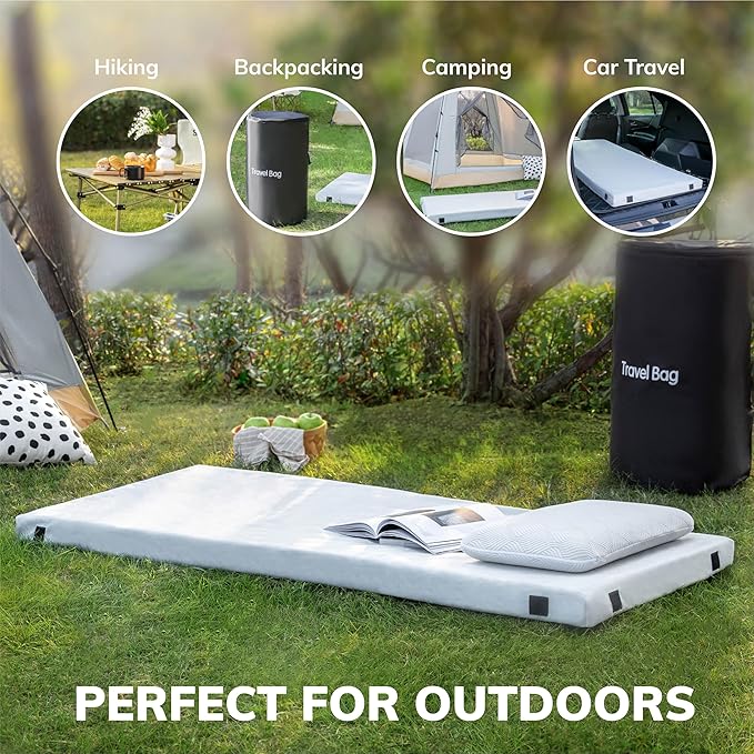 EGO Roll up Single Small Mattress Memory Foam CertiPUR-US Certified Roll Up Floor Mattress Mat for Camping Sleeping Pad Portable with Travel Bag