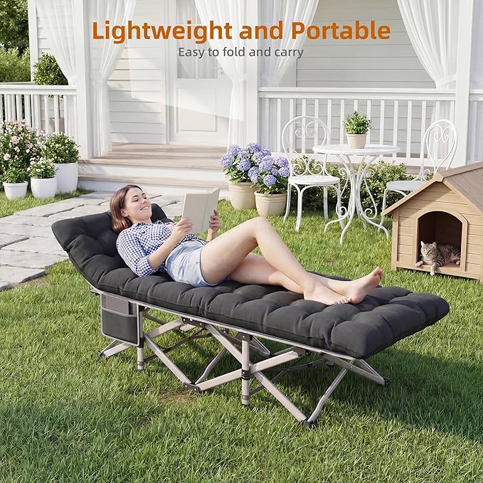Camping Cot for Adults 2 Pack Heavy Duty Folding Sleeping Cots with Carry Bag Portable Camp Bed with Double Layer 1200D Oxford Fabric &amp Mattress Travel Cot for Camping Beach Patio Home Offic