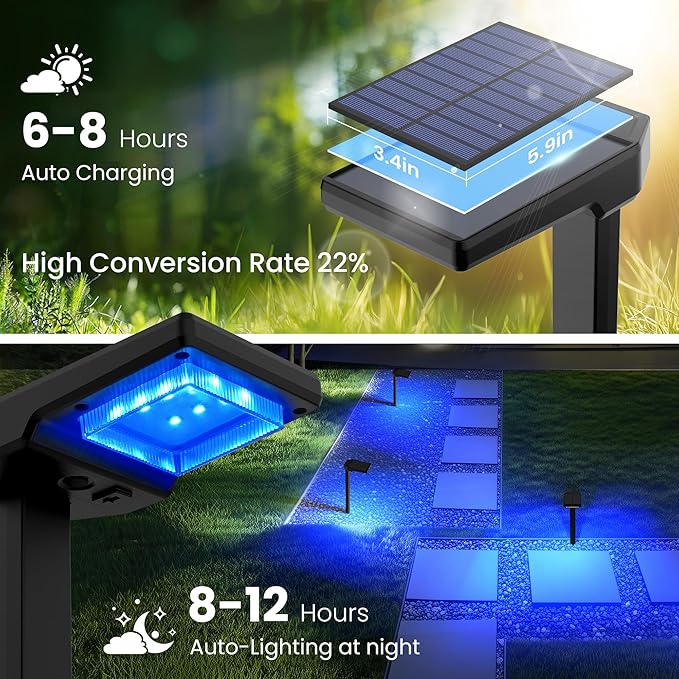 Solar Pathway Lights Outdoor Smart Color Changing with 9-in-1 (Warm White/Cool White/RGBCW) ModesBright Landscape Lighting Waterproof for WalkwayGardenDrivewayYardPatio(4pack)