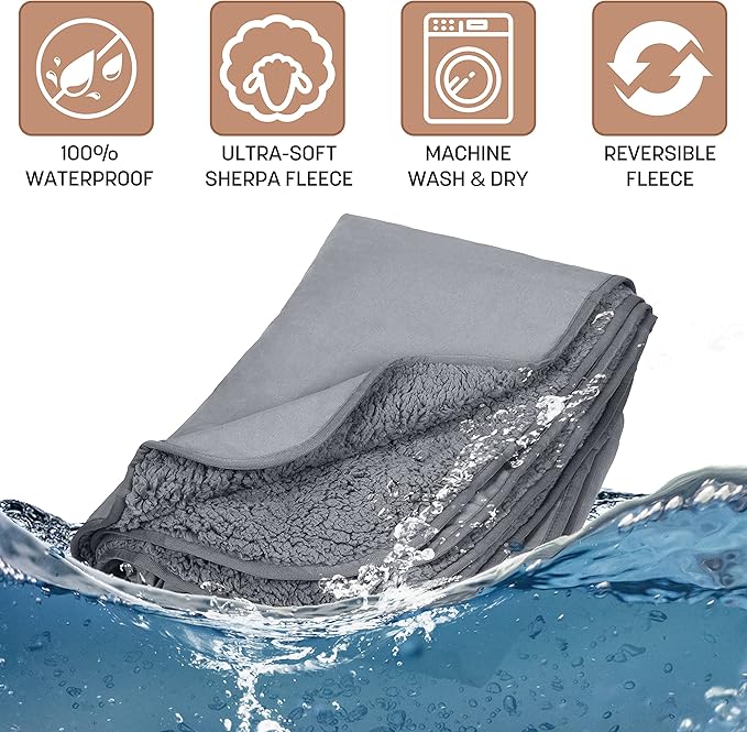 Tirrinia Waterproof Outdoor Blanket with Sherpa Lining Windproof Triple Layers Warm Comfy Foldable for Camping Stadium Beach Picnic Grass Concerts Car Dog 51''X 59'' &amp 59''X 80''