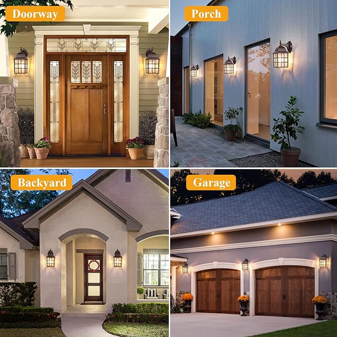2-Pack Dusk to Dawn Outdoor Lights for House Exterior Porch Light Fixtures Wall Mount with Photocell Sensor Oil Rubbed Bronze Wall Lantern Waterproof Outside Wall Sconce Lighting for GarageDoor