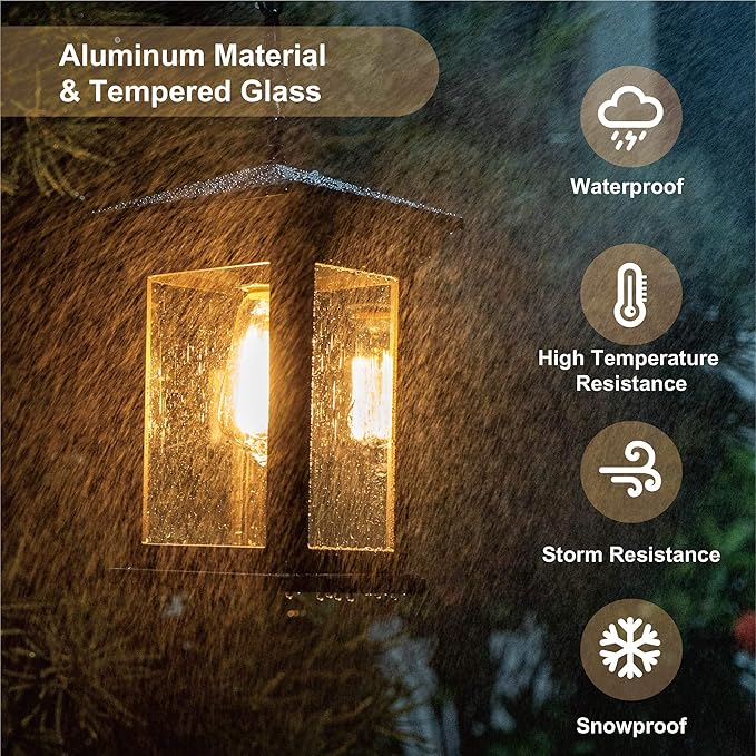 Outdoor Hanging Lantern Waterproof Pendant Light with Clear Seeded Glass Oil Rubbed Bronze Finish E26 Socket Classic Porch Ceiling Light for Patio Corridor Entryway