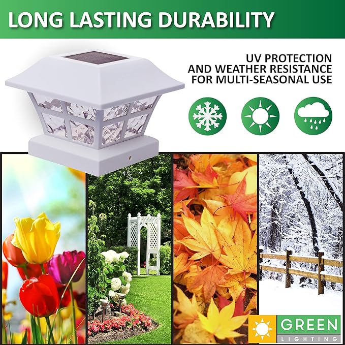 GreenLighting Evolve White Solar Post Cap Lights - 4x4 Post Caps and Outdoor Post Lights - Waterproof Solar Lights for Fence Posts - Solar Post Lights fit 4x4 5x5 Vinyl/PVC White 4 Pack